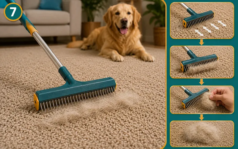 7. Brush It Out with a Stiff-Bristle Carpet Rake